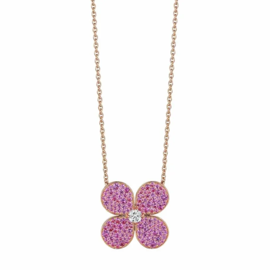 Zadok Collection Adjustable Flower Cluster Pink Sapphire And Diamond Pendant