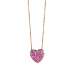 Zadok Collection Adjustable Medium Heart Cluster Pink Sapphire And Diamond Pendant