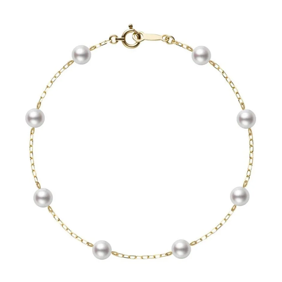 Mikimoto Akoya Cultured Pearl Station Bracelet in Gold