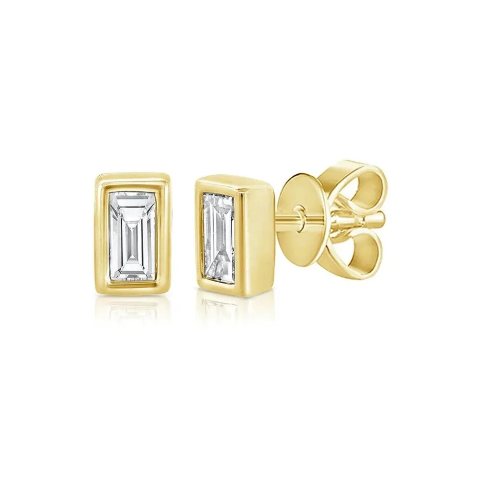 Zadok Collection Bezel Stud Emerald Diamond Earrings