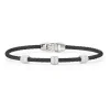 A'LOR Black Cable Triple Station Stackable Bracelet with 18k White Gold & Diamonds
