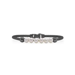 A'LOR Black Cable with Freshwater Pearls Bracelet