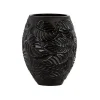 Lalique Black Feuilles Vase