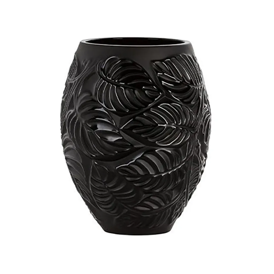Lalique Black Feuilles Vase