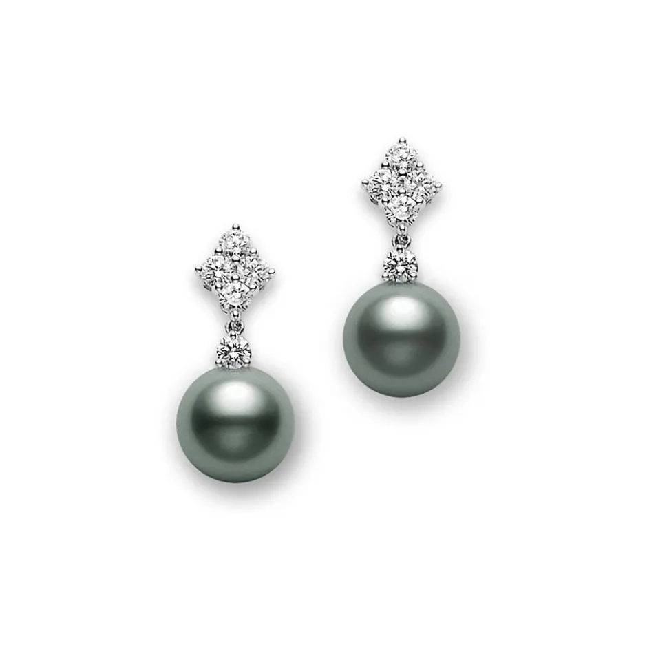 Mikimoto Classic Elegance Black South Sea Cultured Pearl And Diamond Earrings
