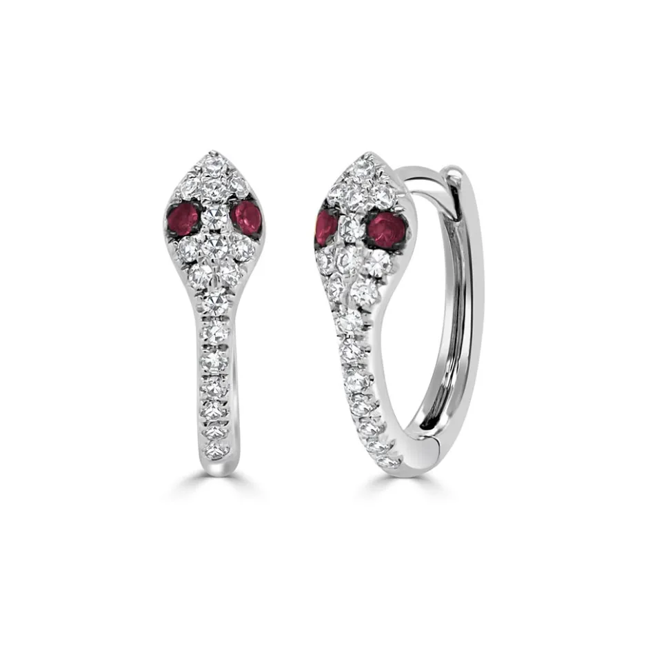 Zadok Collection Diamond & Ruby Snake Huggie Earrings