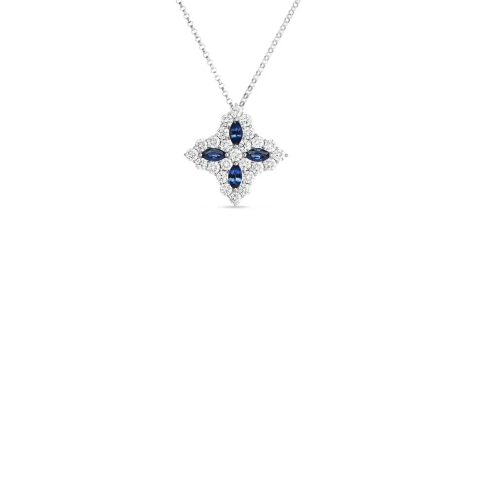 Roberto Coin Diamond & Sapphire Large Flower On Chain Necklace