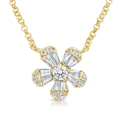 Zadok Collection Diamond Baguette Flower Necklace