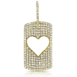 Zadok Collection Dog Tag Heart Pave Diamond Pendant