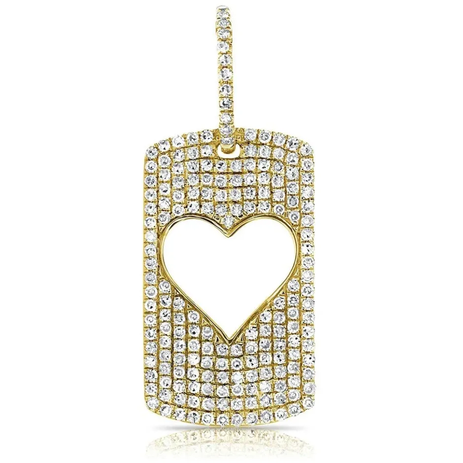 Zadok Collection Dog Tag Heart Pave Diamond Pendant
