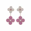 Zadok Collection Double Flower Cluster Dangle Pink Sapphire And Diamond Earrings