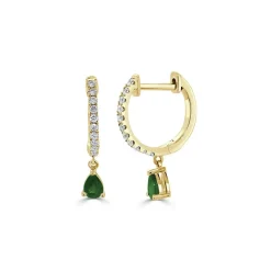 Zadok Collection Emerald & Diamond Dangle Huggie Earrings
