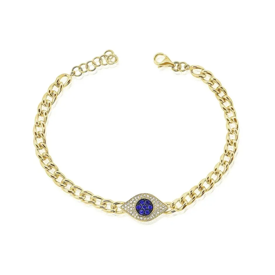 Zadok Collection Evil Eye Pave Diamond And Blue Sapphire Bracelet
