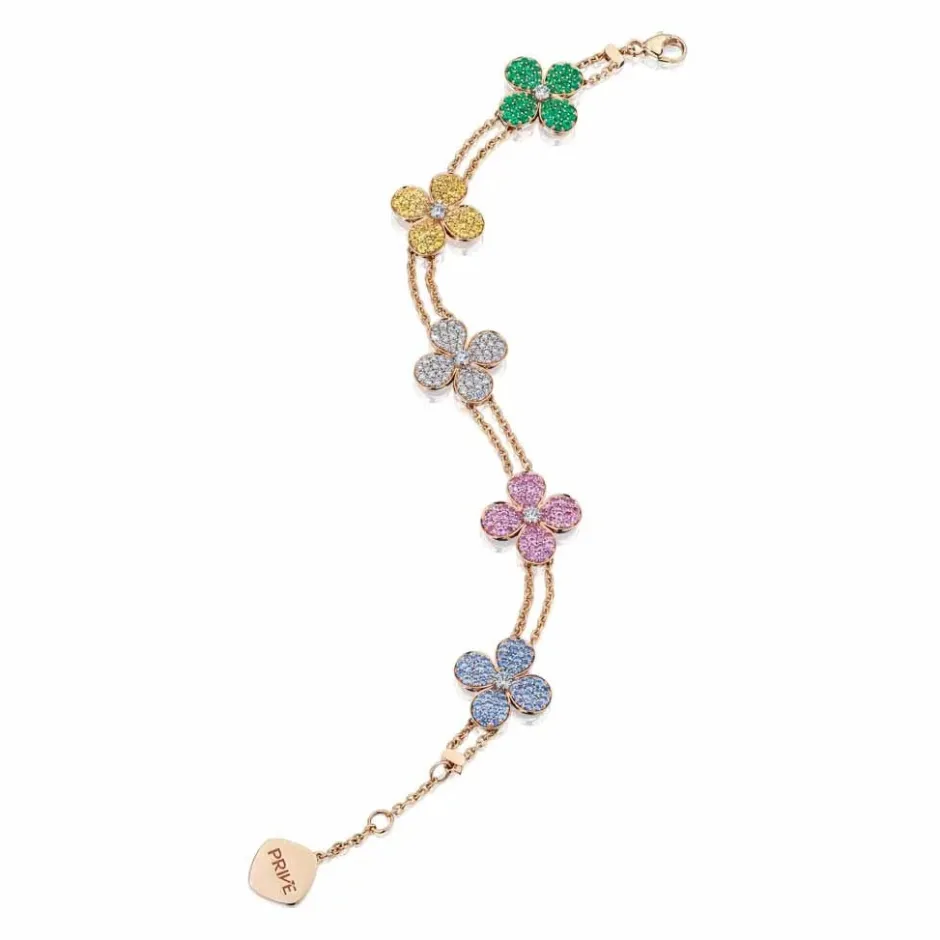 Zadok Collection 5 Flower Cluster Multi-Colored Sapphire And Emerald Bracelet