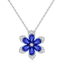 Zadok Collection Flower Pave Diamond And Blue Sapphire Pendant