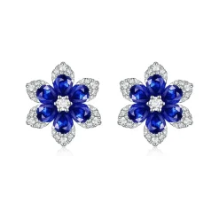 Zadok Collection Flower Pave Stud 15mm Diamond And Blue Sapphire Earrings