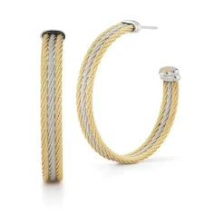 A'LOR Grey & Yellow Cable Intersection Hoop Earrings with 18k White Gold
