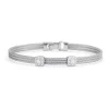 A'LOR Grey Cable Classic Stackable Bracelet with Double Square Station set in 18k White Gold