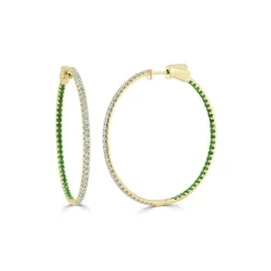 Zadok Collection Half Diamond & Half Emerald Hoop Earrings