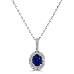 Zadok Collection Halo Oval Diamond And Blue Sapphire Pendant