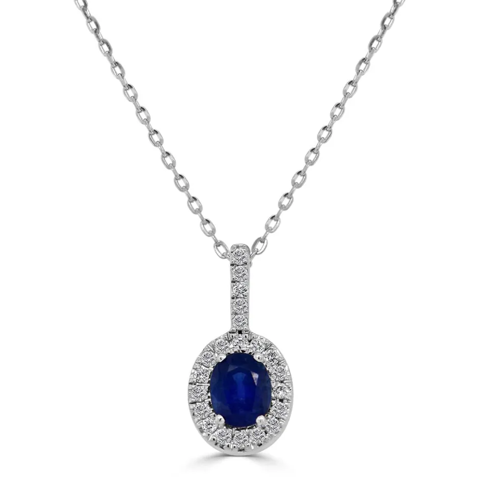 Zadok Collection Halo Oval Diamond And Blue Sapphire Pendant
