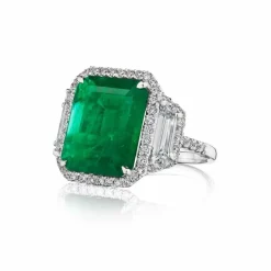 Zadok Collection Halo Pave Emerald And Diamond Ring