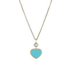 Chopard Happy Hearts Double Dangle Heart Diamond And Turquoise Pendant