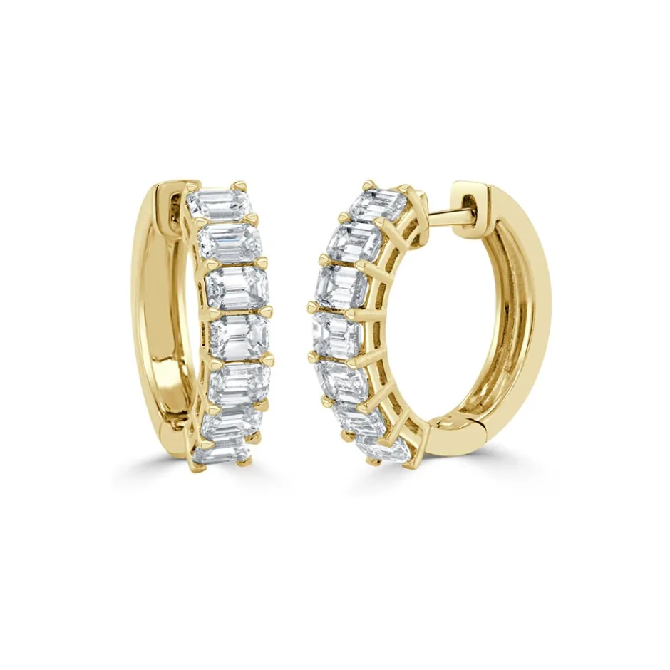 Zadok Collection Huggies With 14 Emerald-Cut Diamond Earrings