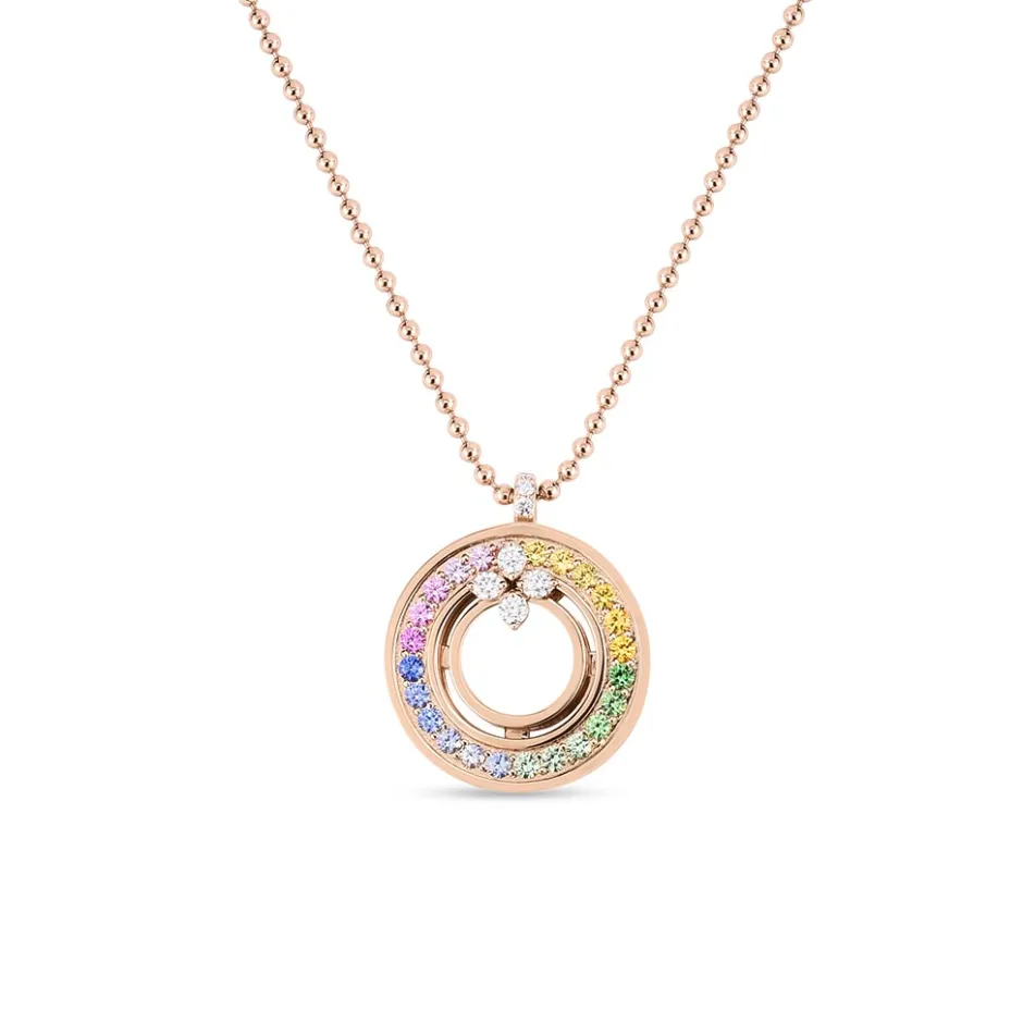 Roberto Coin Love In Verona Rainbow Medallion Necklace With Sapphires Diamonds And Mother Of Pearl