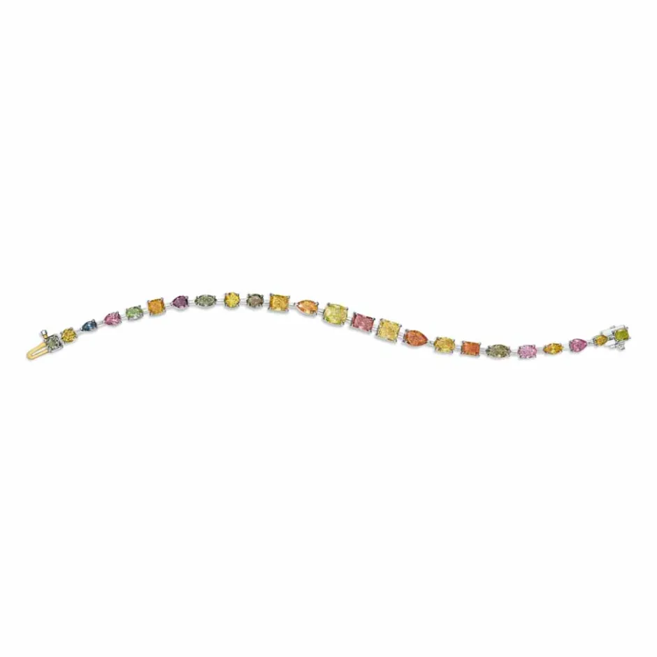 Zadok Collection Platinum Multi-Colored Diamond Tennis With 9.01ctw Multi-Fancy Shape Diamonds Bracelet