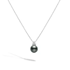Mikimoto Rhodium Plated Black South Sea Pendant Necklace