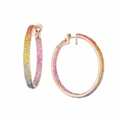 Zadok Collection Rose Gold Multi-Colored Sapphire And Diamond Hoop Earrings