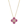 Zadok Collection Rose Gold Necklace With Clover Shaped Pink Sapphire And Diamond Pendant