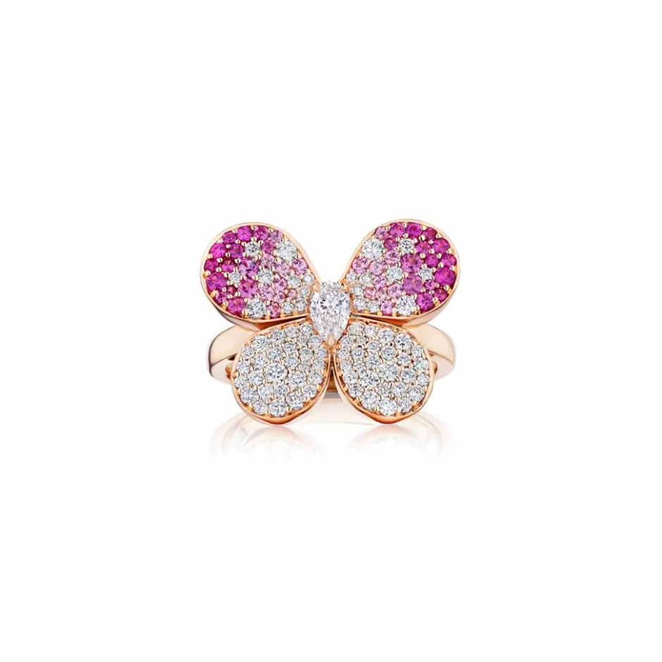 Zadok Collection Rose Gold Pink Sapphire And Diamond Butterfly Ring Fashion Ring
