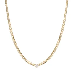 Zoe Chicco Small Curb Chain Necklace With Single Floating Diamond