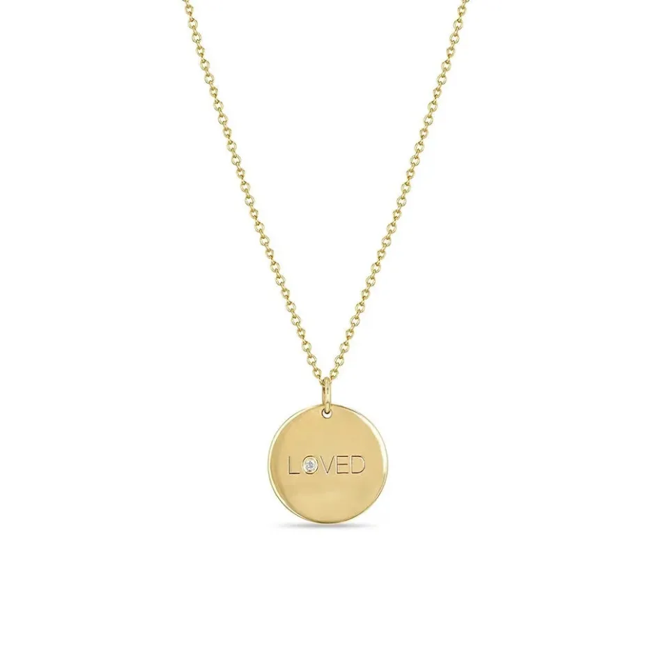 Zoe Chicco Small LOVED With Diamond Disc Pendant Necklace