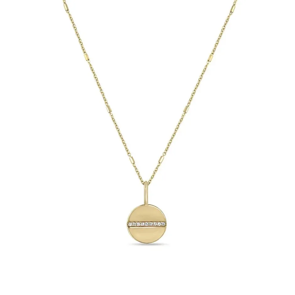 Zoe Chicco Small Pave Diamond Line Disc Bar & Cable Chain Necklace