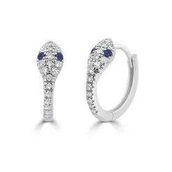 Zadok Collection Snake Pave Hoop Diamond And Blue Sapphire Earrings