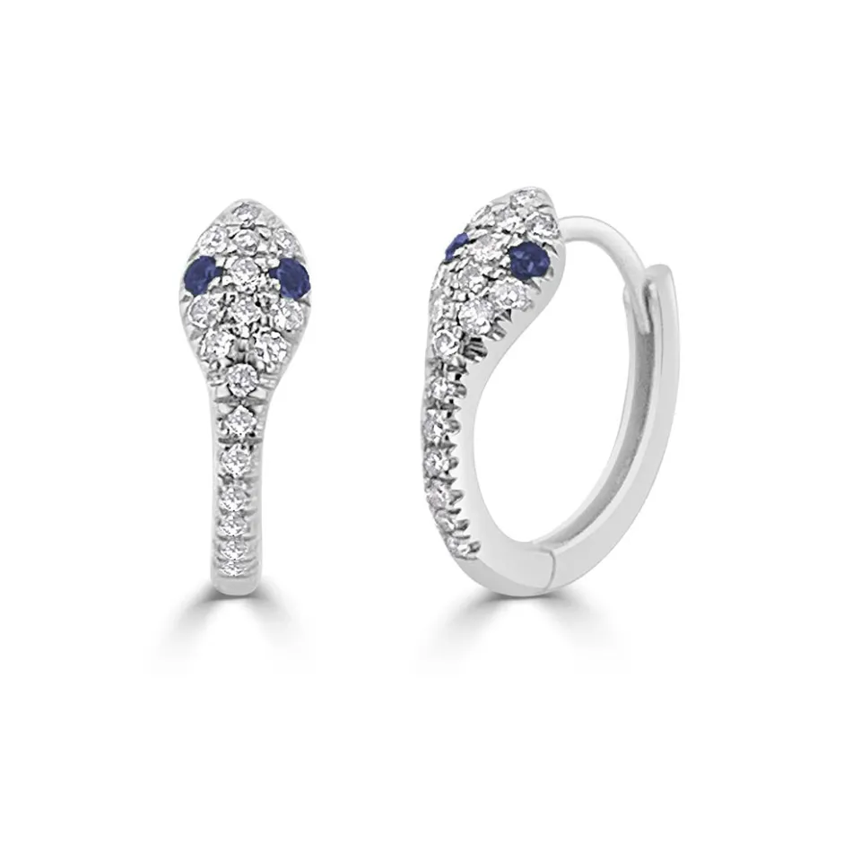 Zadok Collection Snake Pave Hoop Diamond And Blue Sapphire Earrings
