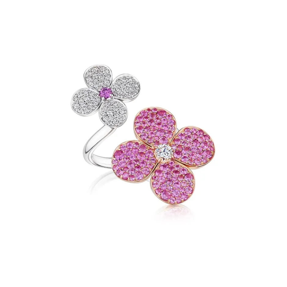 Zadok Collection Split Band Double Flower Pave Pink Sapphire And Diamond Ring
