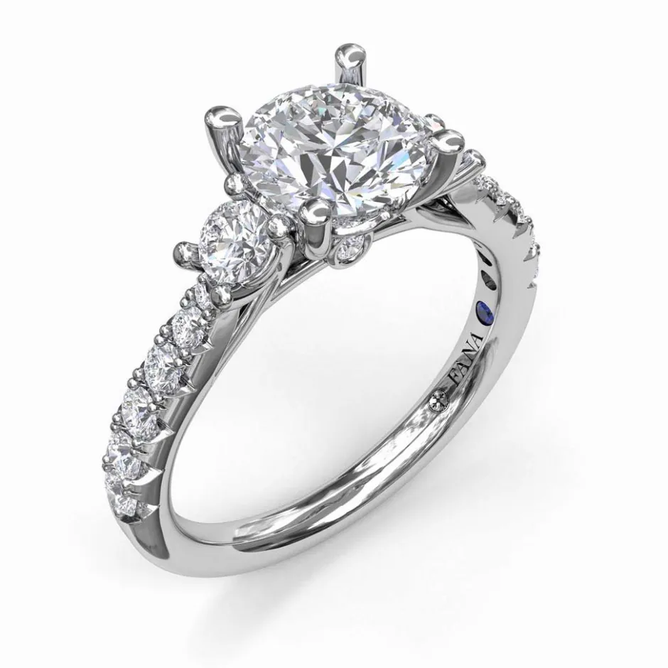 Fana Three Stone Cathedral Diamond Engagement Ring
