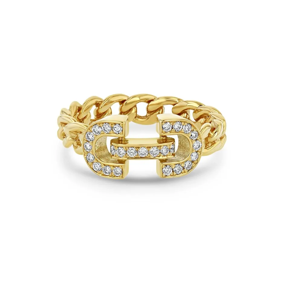 Zoe Chicco Vintage Pave Diamond Horsebit Link Curb Chain Ring