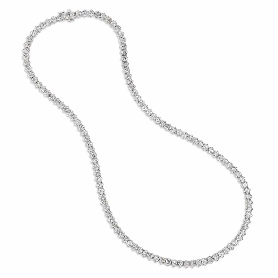 Zadok Collection White Gold Asscher Diamond Tennis Necklace