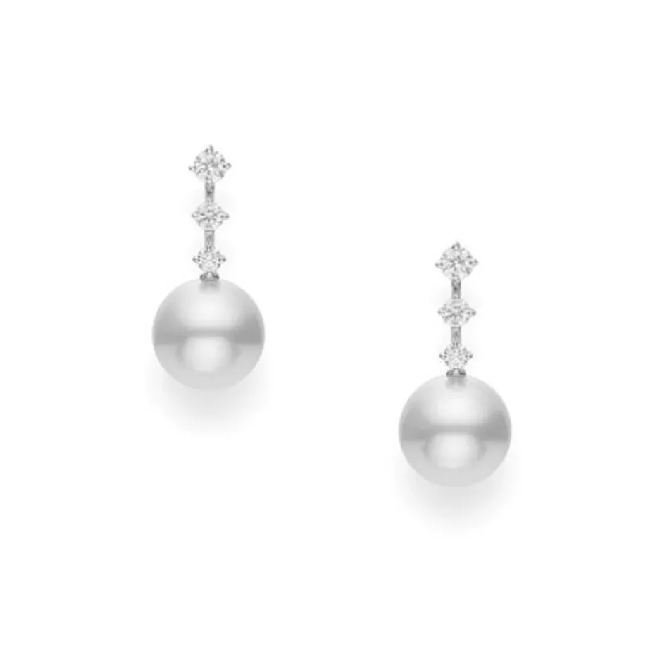 Mikimoto White South Sea Cultured Pearl And Diamond Earrings