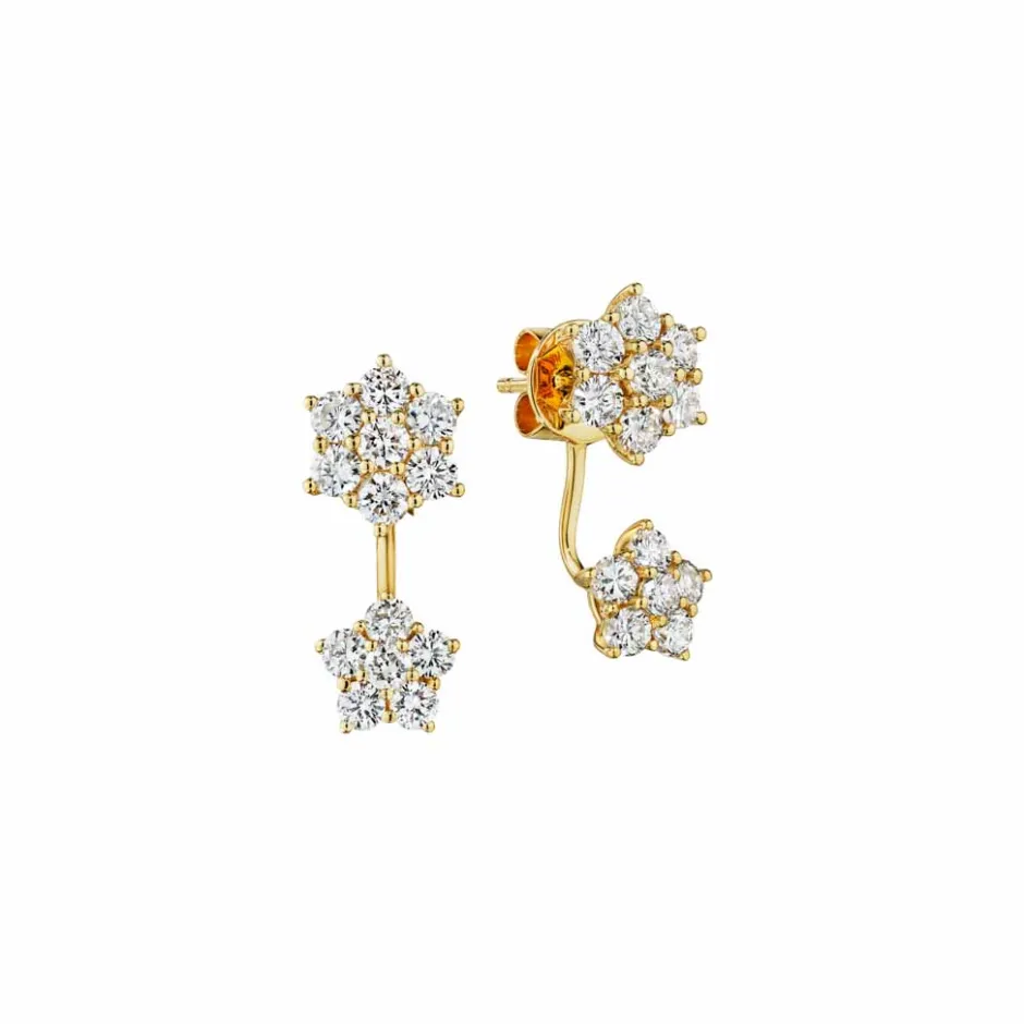 Zadok Collection Yellow Gold Flower Stud With 1.60ctw Diamonds Earrings