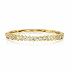 Zadok Collection Yellow Gold Geometric Bracelet With 3.05ctw Bezel Set Asscher Diamonds Bangle