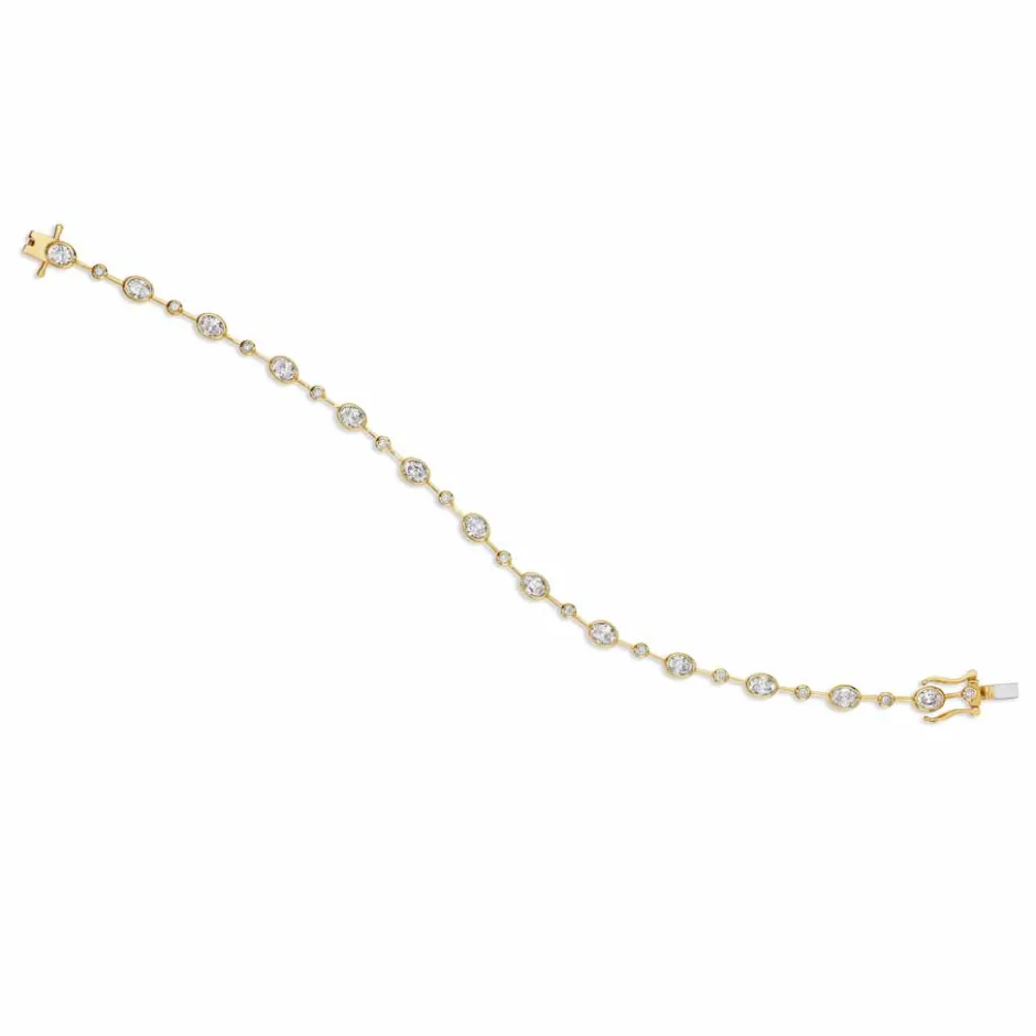 Zadok Collection Yellow Gold Tennis With 2.18ctw Bezel Set Oval And Round Diamonds Bracelet